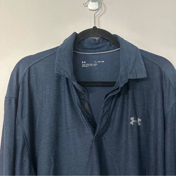 Under Armour Men’s Navy Blue  Long Sleeve 1/4 Button Up Collard Shirt Sz XL GUC - Picture 4 of 9